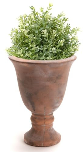 Terracotta Urn Planter Vintage Style Footed Flower Pot Indoor/Outdoor French Country Style Garden Planter with Beaded Edge Design Traditional Patio Decking Decor (Small)