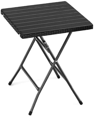 URBN GARDEN 60cm Black Rattan Wood-Look Square Folding Table Lightweight and Perfect for Outdoor Garden, Patio, Camping, and Picnic Use Stylish, Portable, and Durable for Outdoor Activities (Black)