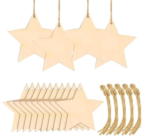 50 Pcs Adornos Arbol Navidad de Madera, Colgantes de Madera Manualidades para Navidad, Adornos de Navidad Madera, Ornamentos de Navidad en Forma de Estrella para Árbol Navidad Decoración