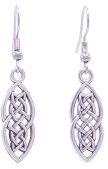 ZARZAMORA Pendientes Mujer Celtas Bohemio Vintage en Plata Tibetana Acabado Antiguo- Aretes Colgantes Largos Diseño Trinqueta Nudo Celta y Gancho de Acero Inoxidable - Regalo Original