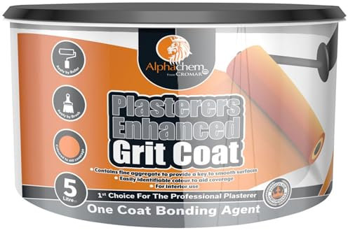 CROMAR AlphaChem Plasterers Enhanced Grit Coat | One Coat Ready to Use Plaster Bonding Agent with Fine Aggregate | Ideal for Plaster, Concrete & Low Porous Substrates | Orange – 5L