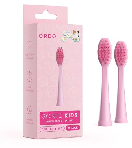 Ordo Squishmallows 2 Replacement Brush Heads for Battery Toothbrush, Soft Bristles, Gift for Kids Aged 4 Years and Up, Auggie