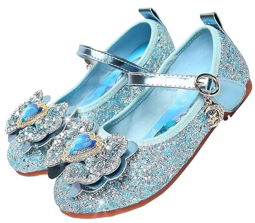 Vorkhuaeri Chaussures de Princesse Elsa pour Filles, Baskets Plates à Paillettes pour Enfants, Chaussures Costume Habiller Une Fête Cosplay Mariage (26,A3-Blue)
