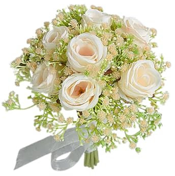 MODUDY Künstliche Schleierkraut-Blumensträuße, Künstliche Schleierkraut-Rosenblumen für die Hochzeit, Brautstrauß, Schleierkraut-Braut mit Blumen (Champagnerrose)