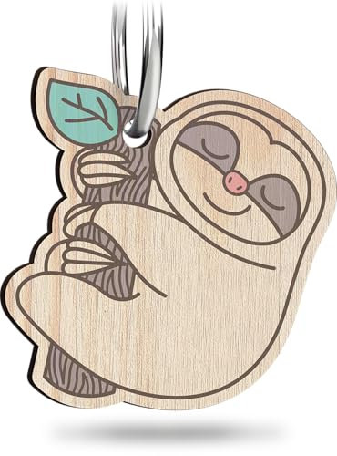 Faultier Schlüsselanhänger handgemacht aus Holz, Glücksbringer, Tiere, Sloth Keychain, Kawaii Tier, Faultier Anhänger, Faultier Geschenkideen, Süßer Faultier Glücksbringer für Damen