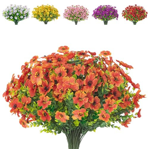 AIOR 10 Piezas Flores Artificiales de Seda Flor Falsas en Interiores y Exteriores, Arbustos Resistentes a Los Rayos UV Plantas para Colgar, para Casa Jardín Ventana Boda Decoración (Naranja)