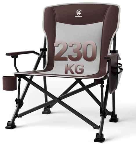 EVER ADVANCED Chaise de Camping Pliable - Charge maximale : 230 kg - Taille XL - Largeur d'assise : 62 cm - avec Poche latérale - Porte-gobelet - Chaise de pêche - pour Camping, extérieur, Balcon