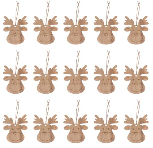 Garneck 20pcs Wooden Reindeer Head Cutout Pieces - Unfinished Christmas Ornament for DIY Crafts - Holiday Decor Tags and Painting for Christmas Tree Decorations