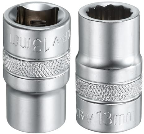 sourcing map Lot de 2 douilles 12 pans 1/2 par 13 mm, douille cannelée métrique de 38 mm de long