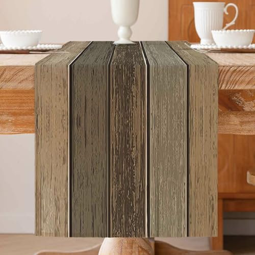 Tischläufer Braun 33 x 183 cm Planken Antik Alt Rustikal Holz Modern Frühling Tischläufer deckchen Saisonnal Küche Tisch Dekoration Abwaschbar Drinnen Urlaub Party Table Dekor