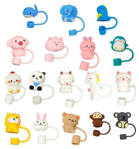 18 Pieces of Cartoon Animal Straw Caps, Straw Dustproof Plugs, Cute Creative Straw Caps, Straw Accessories, Leak-Proof Straw Covers