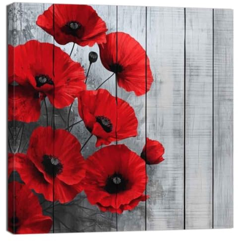 ZQQART Mohnblumen Wandbild rote Mohnblume Leinwandgemälde Kunst Blumen Blüte Bilddrucke Badezimmer Schlafzimmer Wanddekoration gerahmt(Grau,30x30cm)