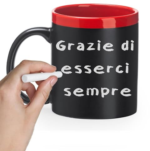 AL PRODUCTION Tazza Lavagna da Personalizzare con Gessetto – Scrivi quante volte vuoi – Tazza Regalo Originale per Compleanno, Per Amici, Genitori, Colleghi, Fidanzata con gesso incluso. (Rosso)
