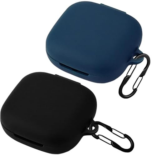 easyBee Custodia compatibile con Shokz OpenFit Air Open Ear Earbuds [con 2 moschettoni], custodia in silicone liquido, ultra sottile, antiurto, custodia per cuffie Bluetooth, colore: nero e blu