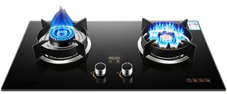 Fornello A Gas 2 Fuochi Fornello A Gas Vetro Temperato Nero Portapentole In Ghisa Con Protezione Anti-spegnimento For Cucina Domestica 4,5/5,2 KW(LPG)