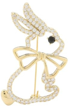 Broche Lapin Mignon avec Noeud et Strass – Cristaux Dorés pour Femme et Fille – Accessoire Élégant pour Robe, Chapeau ou Sac – Chic Cadeau pour Pâques, Anniversaire ou Fête