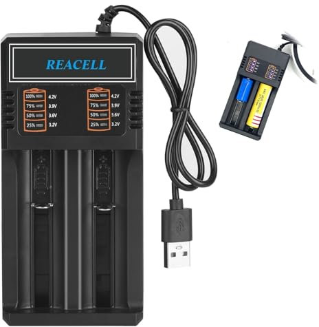 Kasoud Battery Charger, 18650 Battery Charger, 21700 BatteryCharger, Household BatteryCharger for 3.7v Lithium Battery 18650 21700 18650 17500 18350 17670 16340 with USB (Black)