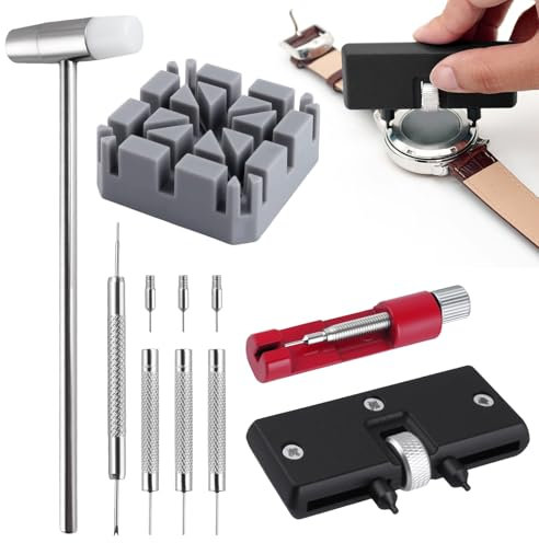 LEONTOOL Watch Battery Replacement Kit 11 Pcs Watch Repair Screwdriver Band Replacement Tool with Adjustable Case Opener Wrench Box Back Remover Holder for Grooved Watches