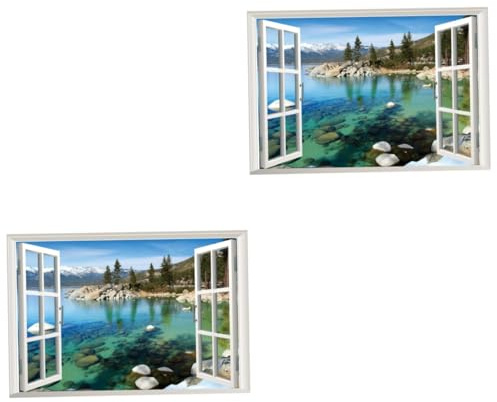 DIYEAH 2 Pièces Papier Peint Paysage Chambre à Coucher Vie Décor Pour Fenêtre Faux Salle Mur Autocollant