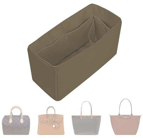 ArcDiary Taschenorganizer.HandtaschenOrganizer.MultiTaschenDesign,faltbar,handgefertigt aus Nylon und Satin,seidig und glatt,kann für viele Taschen verwendet werden(mini-Etoupe grey)