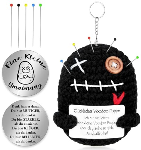 SelfTek Positive Voodoo Puppe - Positive Kartoffel Voodoo Puppe mit Nadeln Schlüsselanhänger, Motivationsgeschenke Kleine Umarmung Glücksbringer, Halloween Lustige Geschenke Stressabbau Gadgets