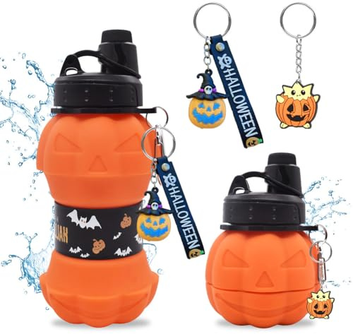 GlibberToy Halloween Pumpkin Wasserflasche, Halloween Kürbis Becher Gläser - 550ml, Pumpkin Decoration, BPA-frei, Geschenk für Kinder (Orange)