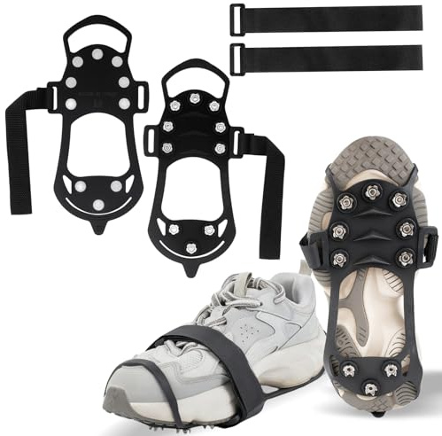 Crampons pour chaussures d'hiver, crampons de chaussures neige et glace 10 dents avec fermeture de rechange étendue, griffes antidérapantes pour la randonnée, la course à pied, le trekking, taille M