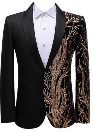 Generisch Blazers mit Pailletten Sakko Glitzer Herren Sequin Suit Jacket, Männlicher Prom Party Einfarbig Modisch Pailletten Slim Fit Langarm Jugend Sakko Elegant