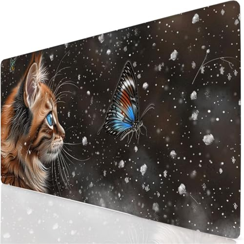Gaming Mauspad Schwarz Mauspad XXL 120x60cm Mousepad Katze Schreibtischunterlage mit Anti Rutsch Basis Mouse Pad, Wasserdicht und rutschfest Desk Mat für Tastatur und Maus, Laptop Geschenke YG-462