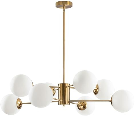 SADRYHFG Lustres dorés Modernes à 8 lumières en Verre Spoutnik, luminaire Suspendu, Globe Vintage, plafonnier encastré, pour Cuisine, îlot, Salon, Salle à Manger