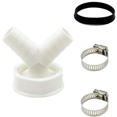 Waschmaschinen-Abflussadapter, 19-24 mm Doppelauslass-Y-förmiger Abflussrohrverbinder, mit 2 Stück Schlauchschellen, für Waschmaschine, Geschirrspüler