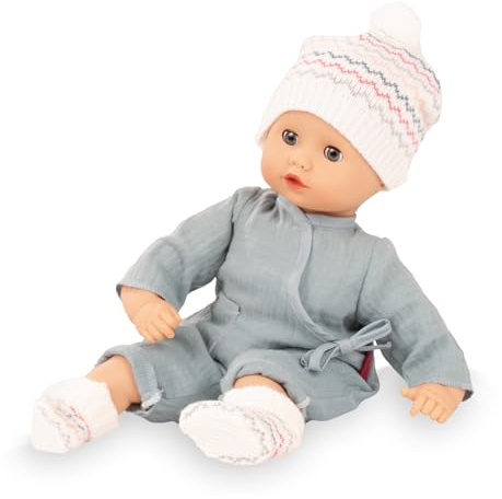 Götz 2620580 Muffin Baby Zick Zack Puppe 33 cm Babypuppe Blaue Schlafaugen | 6-tlg, ohne Haare, Weichkörper, für Kinder ab 18 Monaten, waschbar, mit Schnuller, Anzug, Strickmütze und Strickschuhen