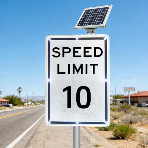 Panneau solaire de limitation de vitesse – Panneau de signalisation LED pour la sécurité routière, 45,7 x 61 cm en aluminium imperméable, facile à monter, ralentit la circulation à 32 km/h