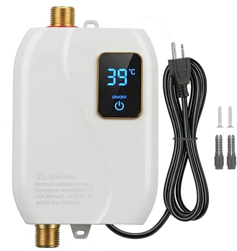 Tankless Water Heater Electric, 3000W Tankless Electric Water Heater 110V, On Demand Hot Water Heater Electric with Digital Display, Electric Tankless Hot Water Heater for Kitchen Bathroom Washin