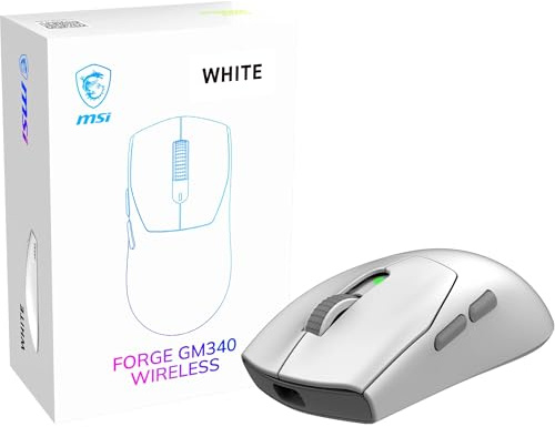 MSI Forge GM340 Wireless White Gaming-Maus, kabellos/kabelgebunden, 12000 DPI, 1000 Hz Abfragerate, symmetrisches Design, 50+ Millionen Klicks, 6 Tasten, Akkulaufzeit 82 Stunden, Latenz 1 ms, 57 g