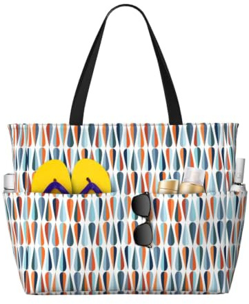 NImongt Mid Century Moderne Retro-Reisetasche mit Tropfenformen-Druck, faltbare Tragetasche für Urlaub, Outdoor, Picknick, Camping, tägliches Pendeln