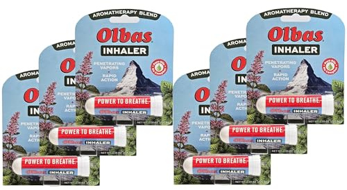 Olbas Inhaler Aromatherapy, Essential Oil Inhaler with Natural Oils, 0.01 Oz Each, 6 Pack, Pocket Sized Nasal Inhaler Stick for Clear Breathing and Sinus Relief