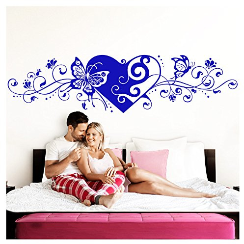 Grandora Wandtattoo Blumenranke Herz selbstklebend I brilliantblau 150 x 38 cm I Schlafzimmer Liebe Love Schmetterlinge Wandtatoo Wandaufkleber Wandsticker W642