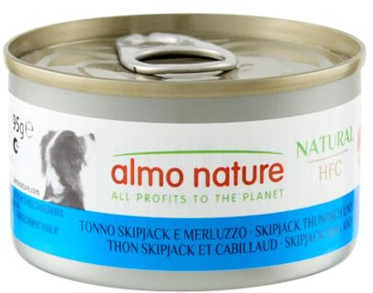 Almo Nature HFC Natural Skip Jack Tuna and Cod Wet Dog Food, 95 g, Pack of 24