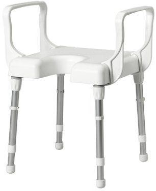 Cannes Duschhocker m. Armlehnen u. Ausschnitt, höhenverst.,weiß, Badehilfen by Rebotec Rehabilitationsmittel GmbH