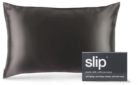 SLIP 22 Momme Seidenkissenbezug in 51 x 76cm - aus 100% Maulbeer Seide, mit Reißverschluss, atmungsaktiv, ideal für Allergiker, schwarz