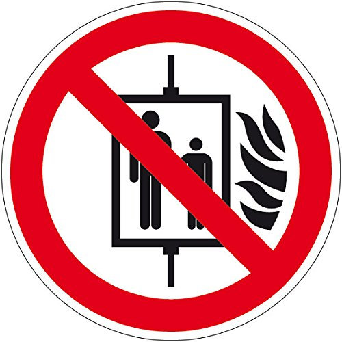 Verbotszeichen - Aufzug im Brandfall nicht benutzen - Kunststoff Selbstklebend - Ø 40 cm