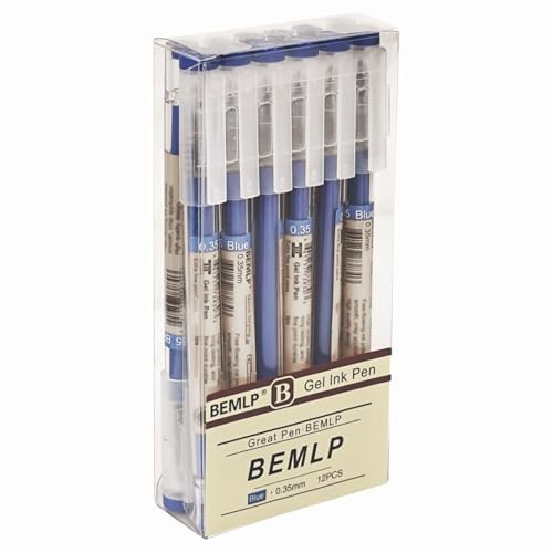 BEMLP Gelschreiber, extra feine Spitze, 0,35 mm, blau, flüssige Tintenroller, schnell trocknend, Gelschreiber, Schule, Büro, Studenten, Prüfung, Schreibwaren, Zubehör, 12 Stück/Set (blau)