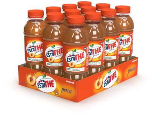 Estathé Pesca - The Freddo con Vero Infuso di Foglie di The e Succo di Pesca, Bevanda Analcolica Senza Glutine, 12 Bottiglie da 400 ml