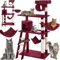 BAKAJI Árbol rascador para Gatos de sisal y Felpa, Parque de Juegos para Gato, con caseta Colgante, escondite, Postes y Plataformas, Dimensiones 142 x 74,5 x 40 cm (Rojo)