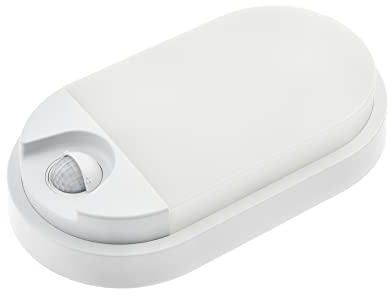 HUBER LED Ovalarmatur Wandlampe mit Bewegungsmelder 140° 10W, 800lm I IP54 geschützte LED Außenleuchte mit Bewegungssensor I Wandleuchte innen, weiß