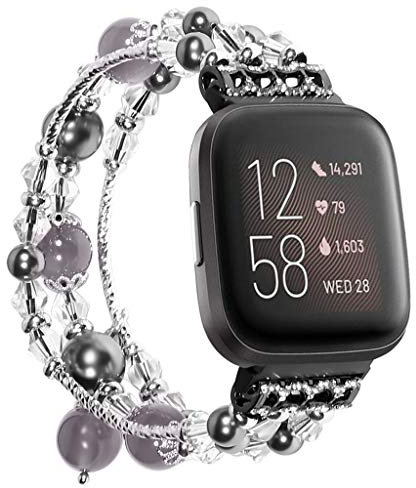 ALeis Handgefertigtes Achat-Armband für Fitbit Versa/Fitbit Versa 2 (schwarz)