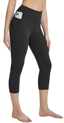 baleaf Sport Leggings Tasche Damen Caprihose Sommer 3/4 Kurze Sporthose 7/8 Blickdicht Leggings high Waist Yogahose Laufhose Fitnesshose Gym 7/8 Trainingshose AtmungsaktivSchwarz M