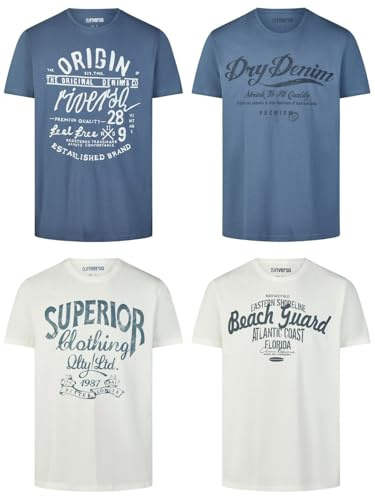 riverso Tshirt Herren Baumwolle Regular Fit RIVLeon 4er Set Pack Rundhals Kurzarm Sommer Tee Shirt Print, Größe:S, Farbe:Farbmix 3