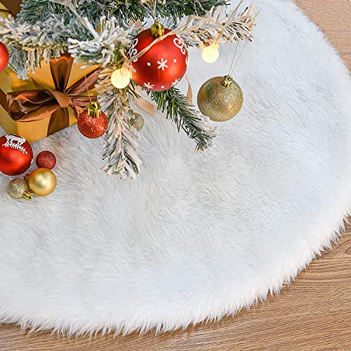 KAHEIGN 78CM Weihnachtsbaum Decke Weiß Weihnachtsbaum Rock, Runde Form Christbaumständer Schneeflocke weiß Plüsch Weihnachtsbaum Unterlegdecke Bodendekoration für Weihnachtsbaum Deko